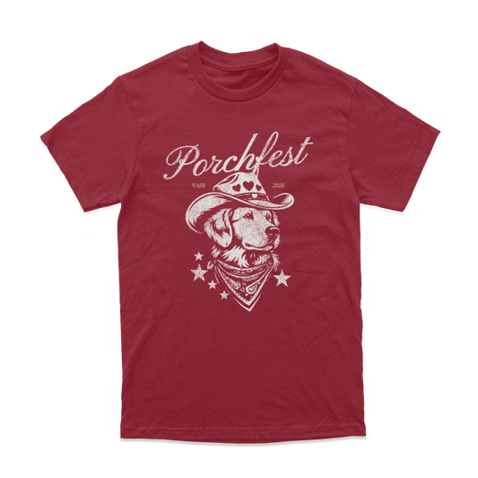 Porchfest Cowdog T-shirt (Dark Red)